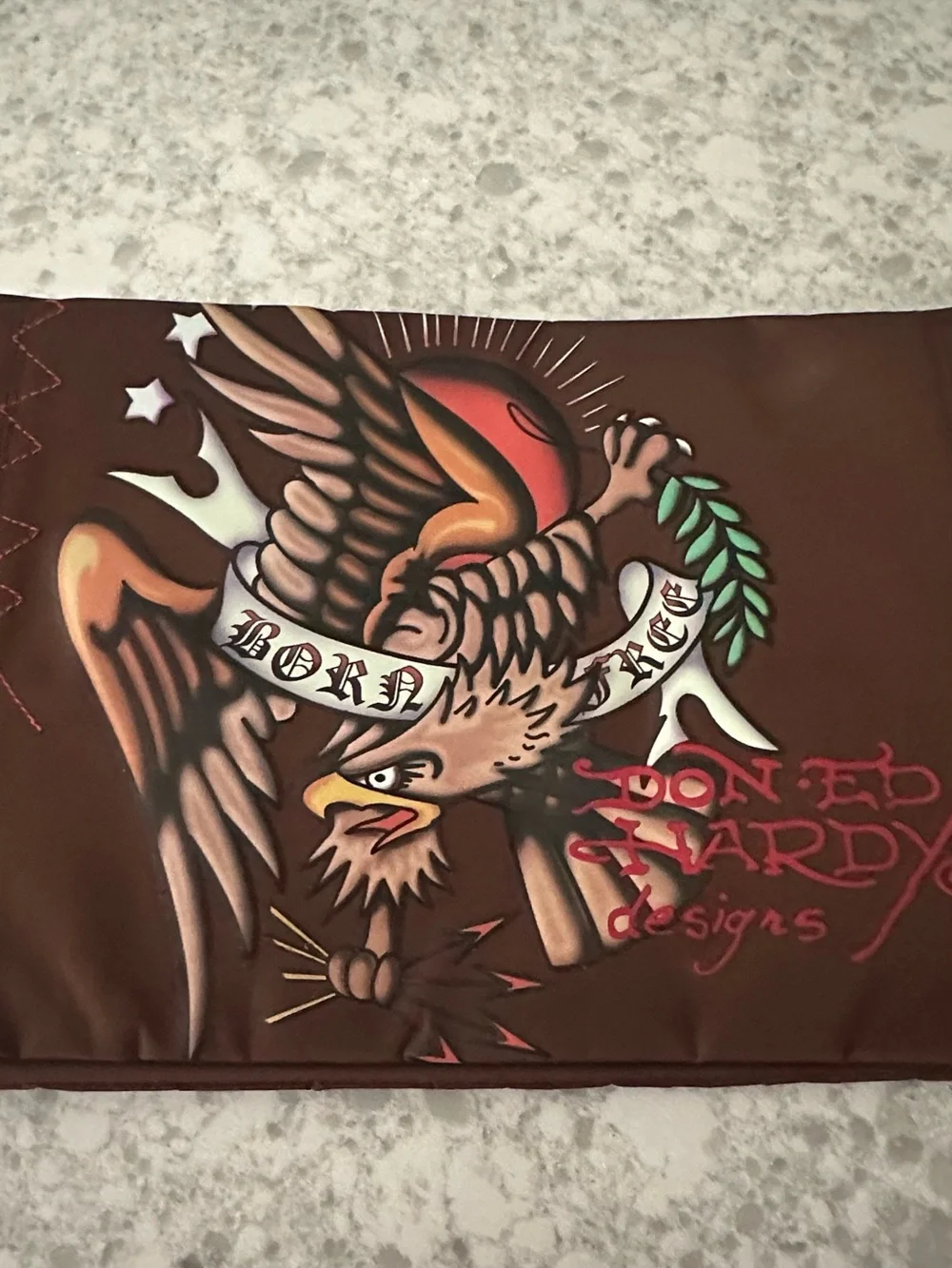 Ed Hardy Brown Duffel Bag with Colorful Eagle Graphic